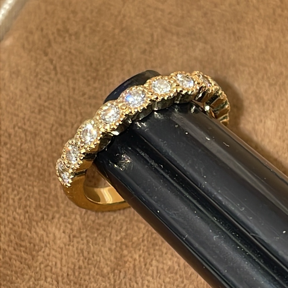 Solid Stamped 14K Yellow Gold Natural Diamond Semi Eternity Round Bead Band Ring